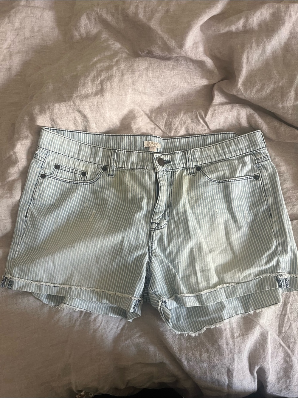 J. Crew Light Blue Pinstripe Denim Shorts